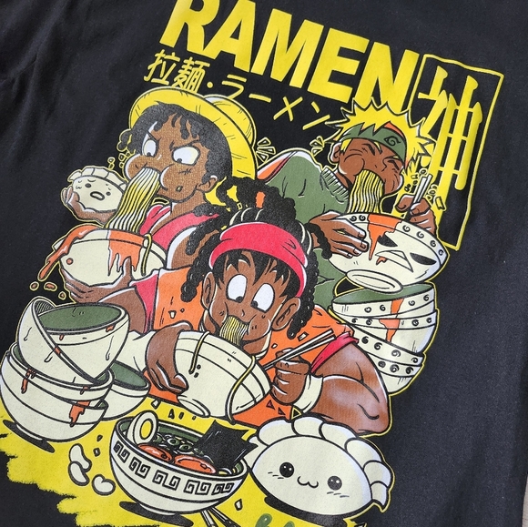 Men's Black Anime Graphic Ramen T-Shirt - Picture 4 of 5